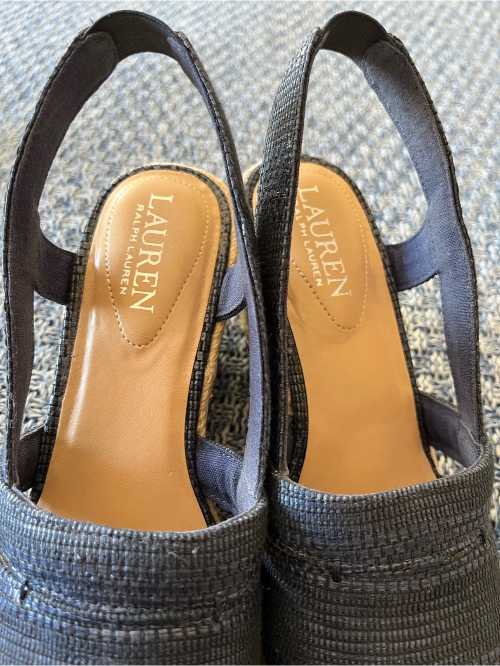 LAUREN Ralph Lauren Navy Woven Espadrille Slingback Flats with Natural Jute Toe - Picture 12 of 14